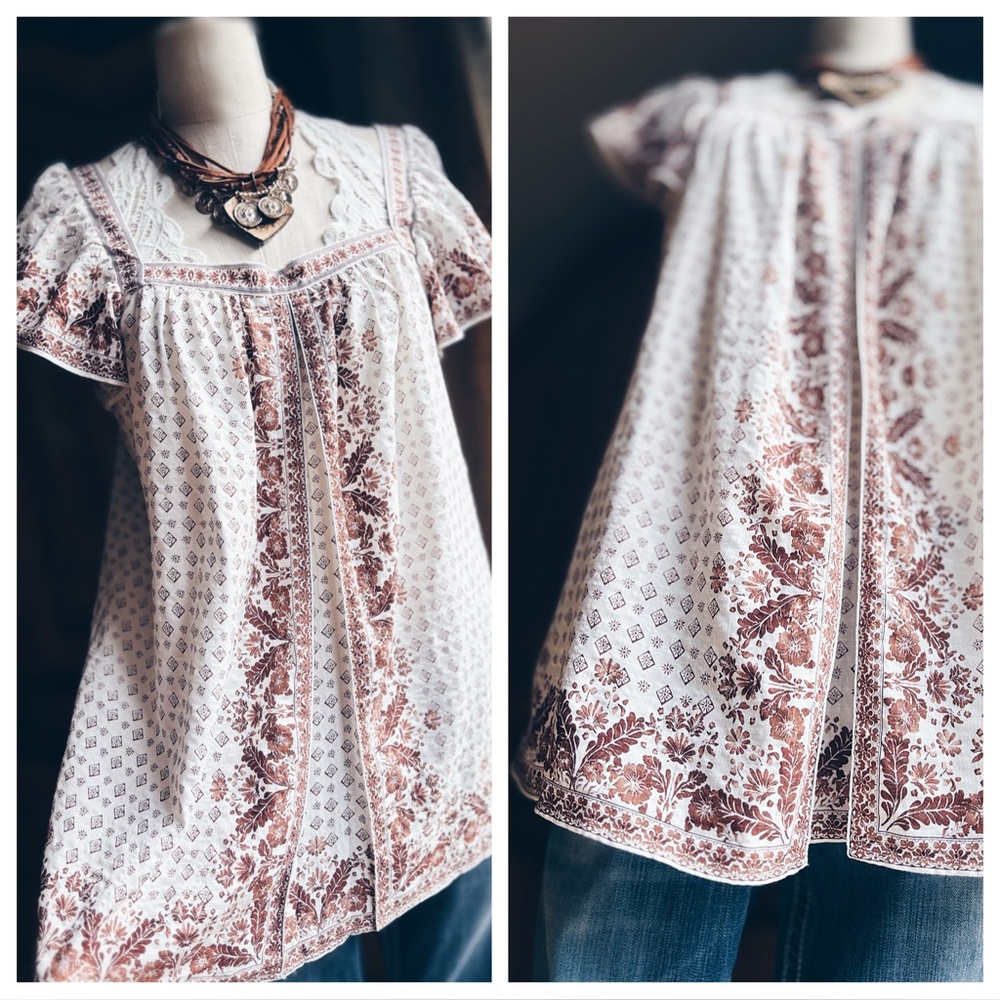 Max Studio Boho Peasant Blouse Floral Print Square Neck L NWT - Picture 11 of 15